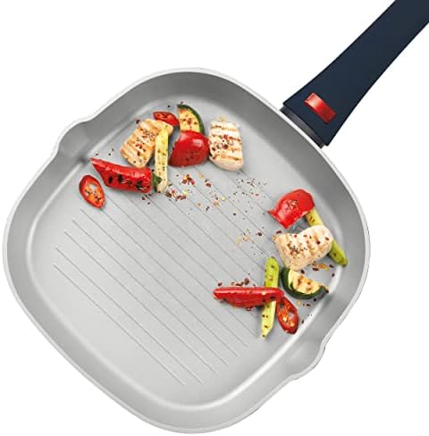 Progress BW10834EU7 Thermo Handle Collection Griddle, Grill Pan, Non-Stick, for All Hobs, Induction, Gas, Electric, Colour Change Handle Indicates Temperature for Pre-Heating, Forged Aluminium, 28 cm