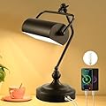 CONCA Classic Antique Touch Adjustable LED Desk Lamp, Bank Lamp, Piano Lamp, Eye Protection Table Lamp with Output Charging Port (Bulb Included in Package) (Black)