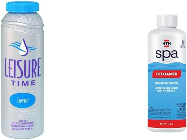 Leisure Time 12X1QT Enzyme Simple Care for Spas and Hot Tubs with HTH Spa 16 oz Defoamer for Foam Control