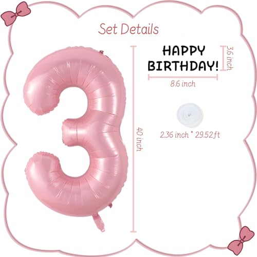 Image of Happy birthday Big Number Balloons Foil Birthday Balloon Number Balloons Happy Birthday Party Decorations Kids and Wedding Party Supplies (Pink numbers 3)