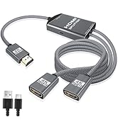 HDMI Splitter Cable 1 in 2 Out 1.2M with Type C Cord,Aluminum 4K@30hz HDMI Split Cord for Dual Mo...