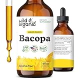 Wild & Organic Bacopa Liquid Drops - Herbal Tincture for Brain Support - Vegan Supplements with Bacopa Monnieri Extract Liquid - 5-Month Supply - Sugar & Alcohol-Free - 4 fl oz