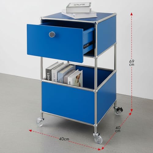 Caisson de rangement bleu et meuble d'appoint gain de place bureau - 3