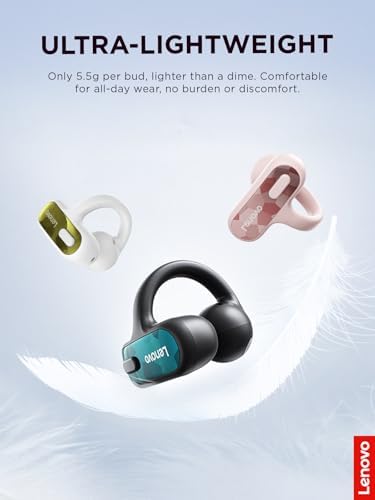 Image of Lenovo Open Ear Clip On Earbuds X500 Bluetooth 6.0 Wireless Earbuds with 11 mm Drivers, Open Ear Ergonomic Design, Dual Device Connectivity, Built in Mic, Fast Charge, White