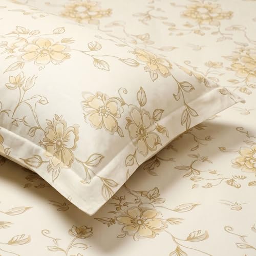 Image of Mafatlal 186 TC Grace Pure Cotton Double Size Bedsheet | 90 x 100 Inch | Soft Breathable Cotton Bed Sheet Set with 2 Pillow Covers | Honey Gold