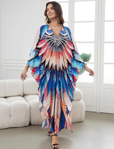 Image of KECVOT Kaftan Dresses for Women Plus Size Batwing Sleeve Caftans Long Bathing Suit Cover Up Maxi Beach Dress Loungewear