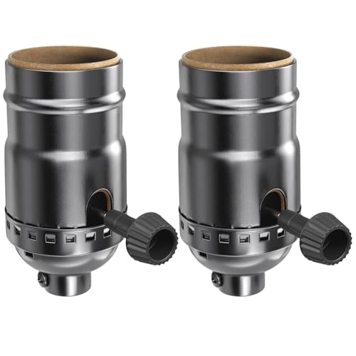 Image of DiCUNO UL Listed 3-Way Lamp Socket Replacement, E26 Standard Threaded Base Light Socket, Turn Switch Knob for Low-Medium-High Light Settings, Table, Floor Lamp Repair Kit, 2-Pack, (Nickel)