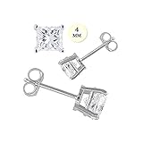 14K White Gold Stud Earring Aprx 1 Carat Total Weight, 4mm Each Princess Cut Simulated Diamond Earring. Set on High Quality Prong Setting & Friction Style Post - Crazy2Shop