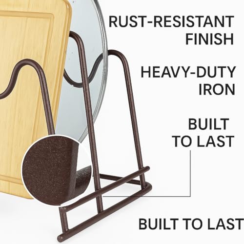Image of Pan & Pot Lid Organizer Rack - Multifunctional Cookware for Cabinet, Pantry Chopping Board Holder, Space-Saving Kitchen Organizer, Black (6.5 x 7.5 x 7.75 Inches) (H-RACK)