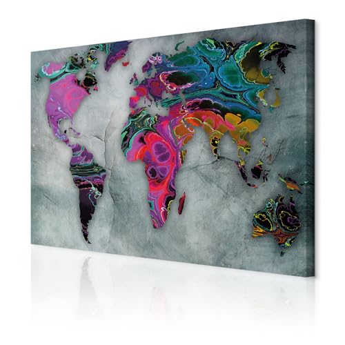 decomonkey Cuadro Lienzo mapa del mundo 120x80 cm 1 pieza Impresión Decoración Cuadro De Pared Material Tejido no Tejido Gráfica fotográfico Salón Moderno Welt mapa piedra colorido gris rosa