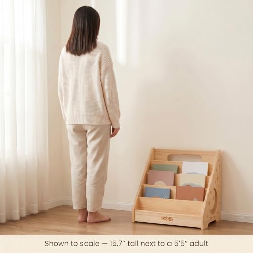 Image of Montessori Bookshelf for Kids 16.5 inch Wide, Natural Wood Front Facing Bookcase, Toddler Book Organizer for Nursery and Playroom, Children's Reading Display Shelf Ages 1-3
