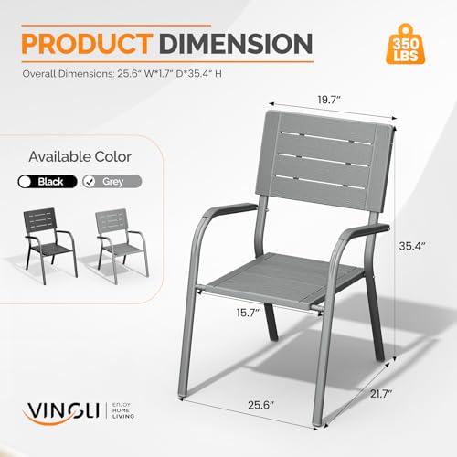 Image of VINGLI Outdoor Patio Dining Chairs, Stackable HDPE All-Weather Arm Chairs, Weatherproof Outdoor Seating for Garden, Backyard, Poolside, Balcony,Grey (2 Pack)