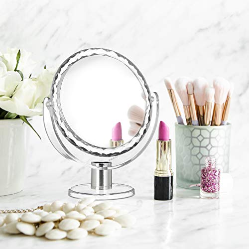 Relaxdays Magnifying Vanity Mirror, Round Standing Makeup Mirror, Cosmetics, Two-Sided, HWD: 23 x 19 x 10 cm, Transparent
