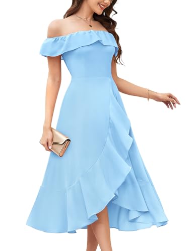 Aupuls Schulterfreies Damenkleid für Hochzeit, Gast, hohe niedrige Rüschen, Chiffon, formelle Kleider für Brautjungfer, Heimkehr, Cocktail,...