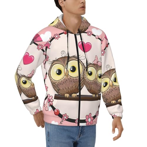 Sweat à capuche à fermeture éclair hommes à motif imprimé hiboux mignons, veste douce S-3XL