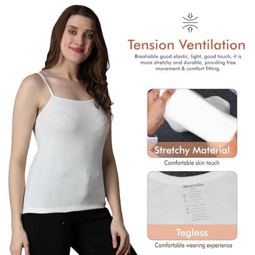 Image of Wearslim Women's Cotton Quilted Winter Lightweight Thermal Underwear, Long Johns Bottom and Spaghetti Set with Fleece Lined Soft Warmer