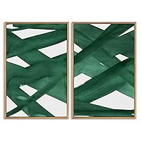 SIGNWIN Framed Wall Art Print Set Intersecting Lines Dark Green Colors Geometric Shapes Illustrations Modern Art Contemporary Dramatic Dark for Living Room, Bedroom, Office - 16