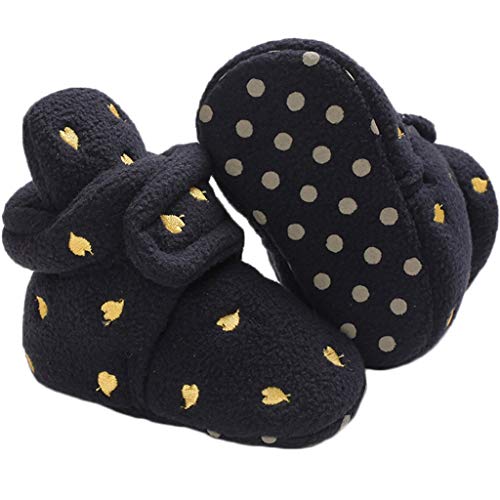 Yvinak Infant Baby Boys Girls Cozy Fleece Snow Boots Newborn Warm Fleece Winter Booties First Walkers Slippers Shoes(12-18 Months,Deep Navy)