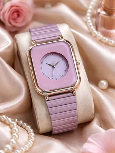 Image of Premium Rose Gold Square Analog Watch for Women & Girls | Stylish Stainless Steel Strap | Elegant Heart Second Hand | Trendy Ladies Wrist Watch under 500 | Square Case Design | Perfect for Casual | Affordable Fashion Watch for Girls