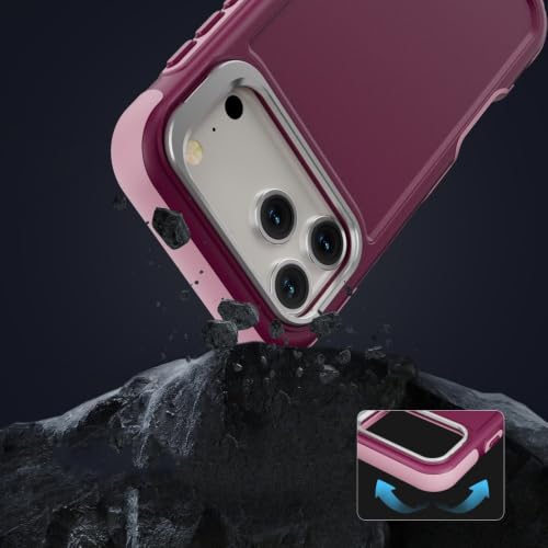 Coque iPhone 16 Pro Max rose vif rigide en silicone triple couche antichoc avec support