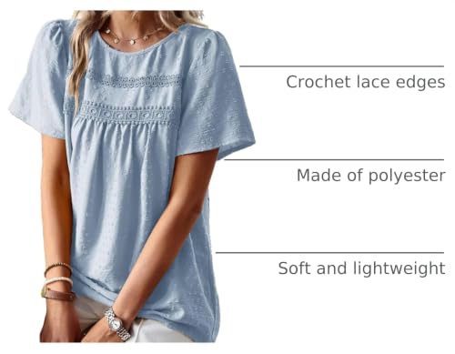 Image of Falechay Womens Summer Tops Crewneck Short Sleeve Shirts Casual Chiffon Blouses Flowy Lace Hem Boho Clothing Trendy 2026