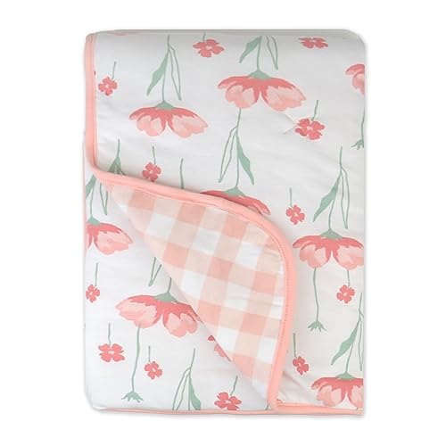 Image of HonestBaby Reversible Baby Blanket 100% Organic Cotton for Infant Boys, Girls, Strawberry Pink Floral, One Size