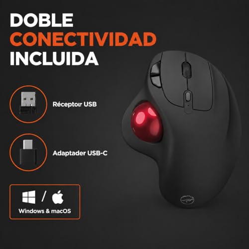 Ratón trackball ergonómico con receptor dual USB y diseño compacto para PC 6