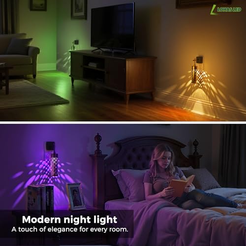Image of L LOHAS LED Night Light, Color Changing Night Lights Plug into Wall | RGB Vintage Nightlight with Light Sensor, Soft White, Dimmable Plug in Nightlights for Bathroom Hallway Gift, 1 Pack