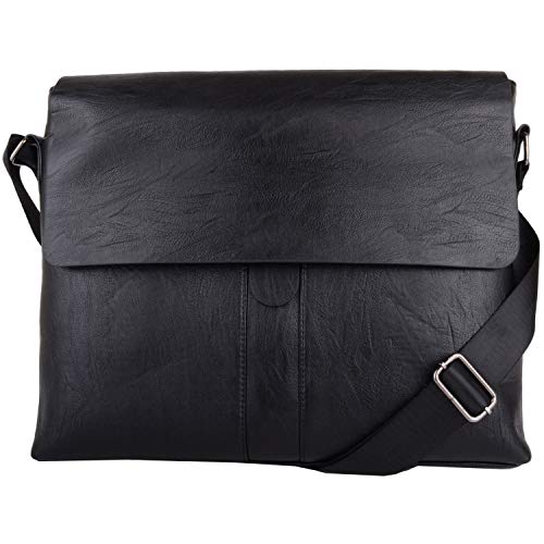 Image of Valita Mens Soft Genuine Leather Large Professional Work/Travel Messenger Bag - Black