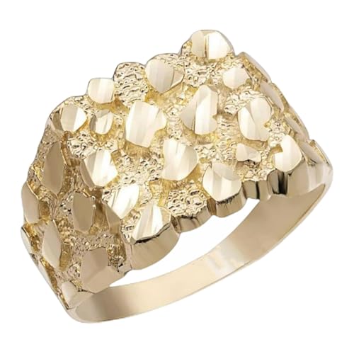 MAXBLING81 HIGH-END 14K GOLD PLATED BRASS GOLDEN NUGGET DESIGN MENS PINKY RING HIP HOP RAPPER STYLE LUXURY SIZE 8/9 /10/11 / 12 (8)
