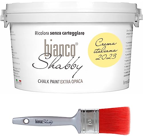 CHALK PAINT Crema Italiana & Pincel - Pintura Shabby Chic Vintage Extra Mate (2,5 L) + Pincel profesional (50 mm)