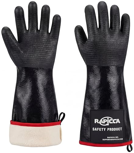 RAPICCA 932°F Heat Resistant BBQ Grill Gloves: Oil Resistant Waterproof for Smoking Grilling Cooking Barbecue Deep Frying Turkey Rotisserie Handling Hot Greasy Meat | Great Stocking Stuffers for Men