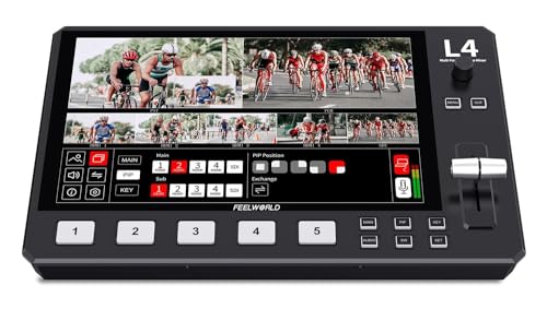 FEELWORLD L4 Multi-camera 5 chanel HD Video Mixer Switcher 10.1 inch Touch Screen 4 HDMI one SDI Input USB3.0 Output Fast Streaming in Diverse Way