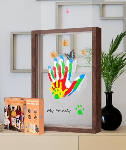 Family Handprint & Hand Casting Kit – DIY Craft Keepsake with Wooden Frame, Non-Toxic Paints, Baby Footprin Kit – Perfect Gifts for Grandparents, New Parents & Families