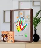 Brown Family Handprint Kit for 4 – Wooden Frame with 4 Clear Acrylic Boards, DIY Handprint Keepsake for Baby, Pet, Mom, Grandparents, Hand Mold Art Set with Non-Toxic Washable Paint (Brown)