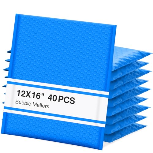 UCGOU Bubble Mailers 12x16" 40 Pack Usable Size 12x15" Blue Padded Mailers