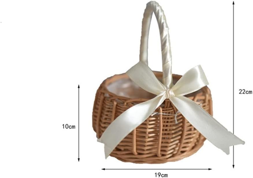 HBJWOV Wicker Woven Flower Basket Handle Wedding Girl Baskets Home Garden Decoration(D)