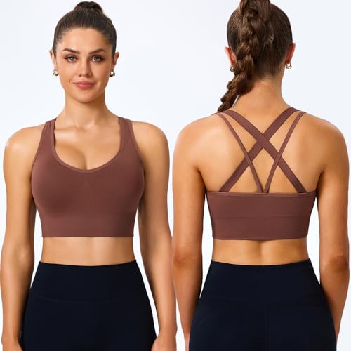 Image of BLUELILY Sports Bra for Women Medium Support Criss Cross Strappy Bras Seamless Padded High Impact Yoga Athletic Exercise Bras