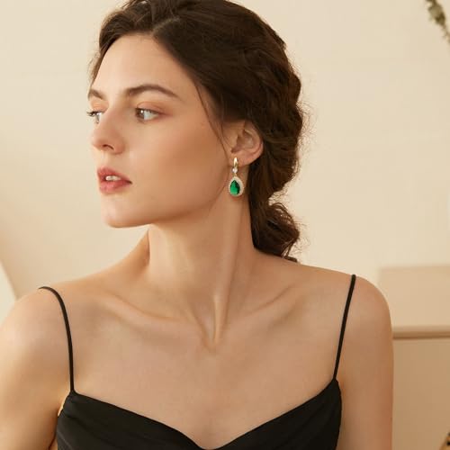 THUNARAZ Elegant Clip on Earrings for Women,Sparkling Teardrop Dangle Clip Earrings,Non-Pierced Rhinestone Cubic Zirconia Wedding Prom Jewelry 14K Gold and Silver Tone