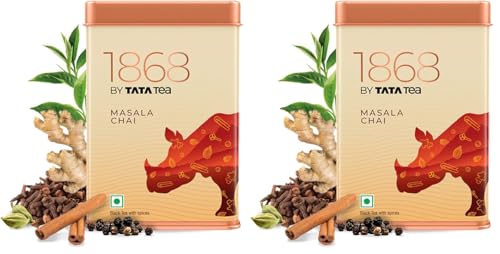 Image of 1868 by TATA Tea Masala Chai, Blend of Assam Black Tea, Cinnamon, Black Pepper, Cardamom, Ginger, Clove, Spicy, Malty, Aromatic, Whole Loose Leaf, From House of TATA (30 Cups /100g) (Pack of 2)