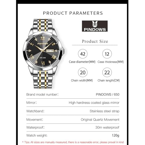 Image of PINDOWS Watch for Men Big Dial Analog Digital Black Silicone Sport Multifunction Luminous LED Dial Waterproof Watches Fashion Wristwatches