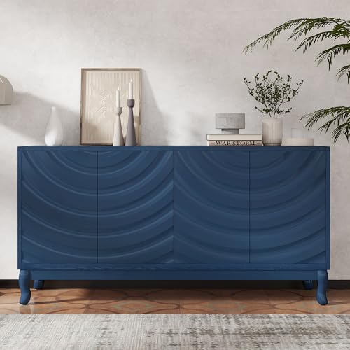 FIVEGIVEN Modern Sideboard Buffet Table, 60 Inch Blue Credenza Storage