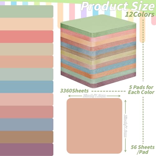 Image of 60 Pack Vintage Sticky Notes 3x3 Inch 12 Retro Colors Memo Pads Bulk
