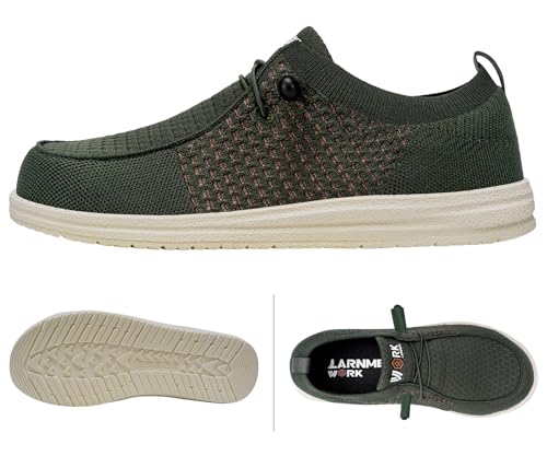 Image of LARNMERN Slip On Steel Toe Shoes Men Lightweight Comfortable Lounging Walking Sneakers Safety Work Steel Toe Loafers(7.5 Men, Army Green)