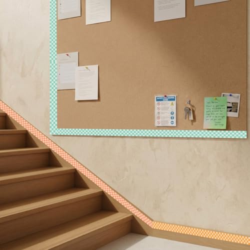 Image of Fuutreo 6 Roll 197 ft Pastel Checkered Bulletin Board Borders Colorful Plaid Border Trim Classroom Decoration Checkerboard Straight Border Decor for Back to School Chalkboard Office Wall