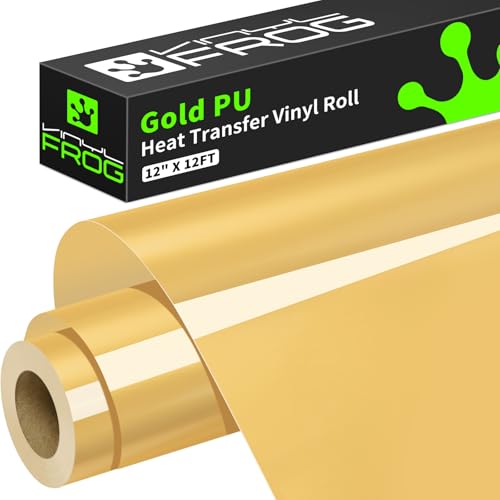 Image of VINYL FROG Gold Heat Transfer Vinyl Roll 12 inch x12ft Matte HTV Vinyl | Gold Iron on Vinyl for T-Shirts, Heat Press Vinyl for DIY Craft Designs Easy to Cut & Peel Off & Transfer