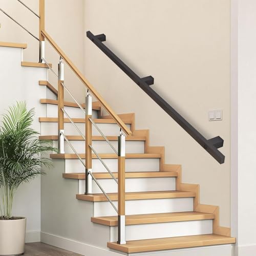 Rampe d'escalier en fer forgé noir robuste de 2 mètres au style épuré