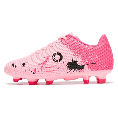 LEOCI Kids' Football Shoes Boys and Girls Outdoor Astro Soccer Boots Rugby Studs Shoes