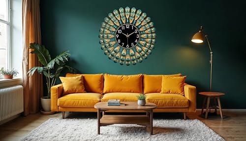 Image of RECTITUDE Large Silent Wall Clocks, Modern, Battery Operated, Non-Ticking for Bedroom Office Kitchen Home Metal Glass Decoration, Quartz Wall Watch for Indoor House, Living Room (Luxury Clock)