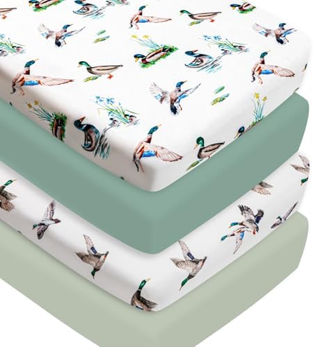 4 Pack Mallard Duck Baby Crib Sheets Neutral Unisex Breathable Fi...